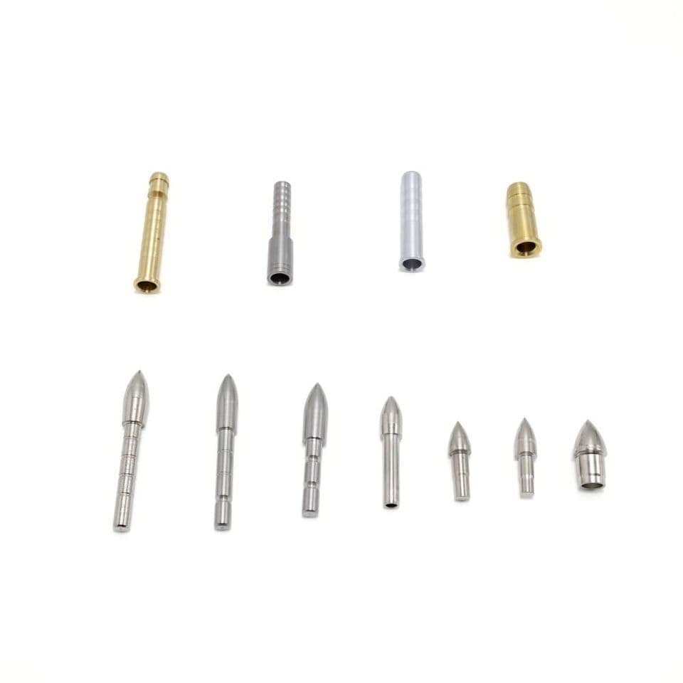Multi-size Ribbed Brass & Stainless Steel Glue-in Arrow Target Points with Arrow Inserts
