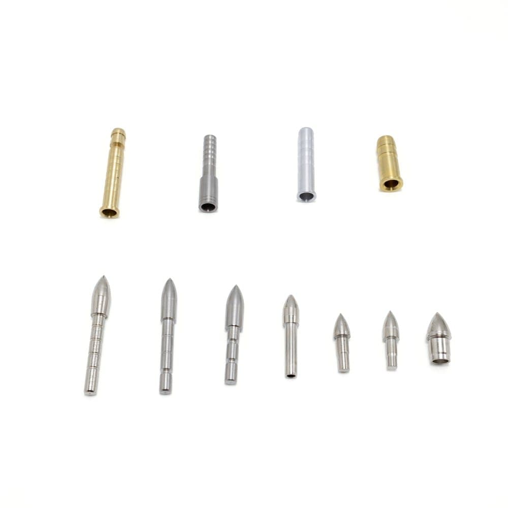 Multi-size Ribbed Brass & Stainless Steel Glue-in Arrow Target Points with Arrow Inserts